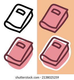 Set of doodle hand drawn book icons on the white and pink colors on the peach background for web, stickers and design