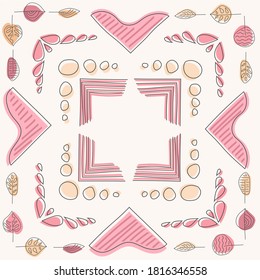 Set of doodle hand drawn border pink and yellowelements for text. For web, decor and design. Collection