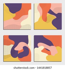 Set of doodle hand drawn card templates in memphis style