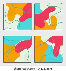 Set of doodle hand drawn card templates in memphis style