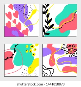 Set of doodle hand drawn card templates in memphis style