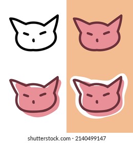 Set of doodle hand drawn cat or kitty icons on the white and pink colors on the peach background for web, stickers and design