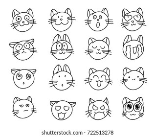 Set of  Doodle hand drawn Cats on white background. Cats emotions icons.