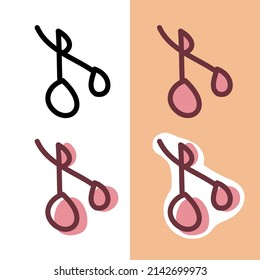Juego de íconos de cereza dibujados a mano en los colores blanco y rosa en el fondo melocotón y blanco para la web, pegatinas y diseño