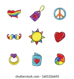 Set of doodle hand drawn designs, colorful LGBT set icons and design elements.