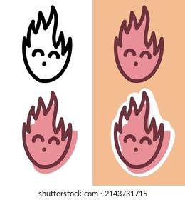 Juego de íconos de fuego dibujados a mano de doodle sobre los colores blanco y rosa en el fondo melocotón y blanco para la web, pegatinas y diseño