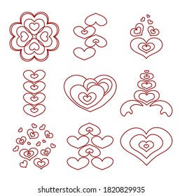 Set of doodle hand drawn heart isolated on white background. Vector stock illustration for your graphic design.