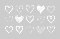 Set Of Doodle Hand Drawn Hearts. Cute Sketched Heart Shaped Design Elements For Greeting Card, Web Site, Sticker, Label, Logo And Valentines Day Design. 