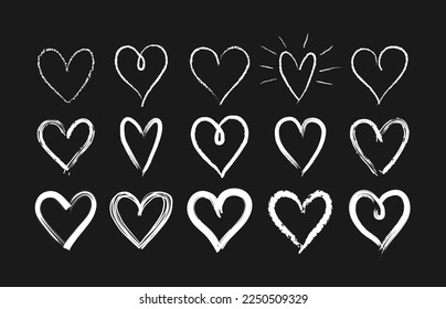 Set of doodle hand drawn hearts. Cute sketched heart shaped design elements for greeting card, web site, sticker, label, logo and Valentines day design. 