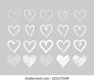 Set of doodle hand drawn hearts. Cute sketched heart shaped design elements for greeting card, web site, sticker, label, logo and Valentines day design. 