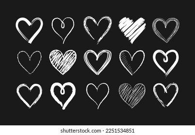 Set of doodle hand drawn hearts. Cute sketched heart shaped design elements for greeting card, web site, sticker, label, logo and Valentines day design. 