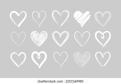 Set of doodle hand drawn hearts. Cute sketched heart shaped design elements for greeting card, web site, sticker, label, logo and Valentines day design. 