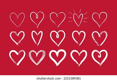 Set of doodle hand drawn hearts. Cute sketched heart shaped design elements for greeting card, web site, sticker, label, logo and Valentines day design. 