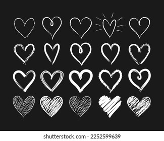 Set of doodle hand drawn hearts. Cute sketched heart shaped design elements for greeting card, web site, sticker, label, logo and Valentines day design. 