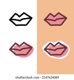 Set of doodle hand drawn lips icons on the white and pink colors on the peach and white background for web, stickers and design