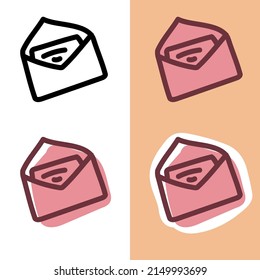 Set of doodle hand drawn mail icons on the white and pink colors on the peach and white background for web, stickers and design