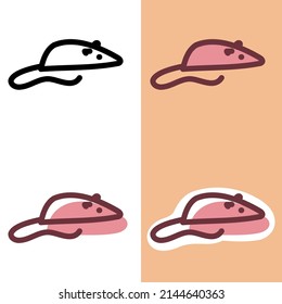 Set of doodle hand drawn rat, mouse icons on the white and pink colors on the peach and white background for web, stickers and design
