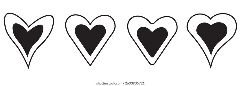 Set of doodle hand drawn red heart, love symbol collection. Doodle red hearts set. Red heart symbol for Valentines Day. Doodle hearts sketch set.
