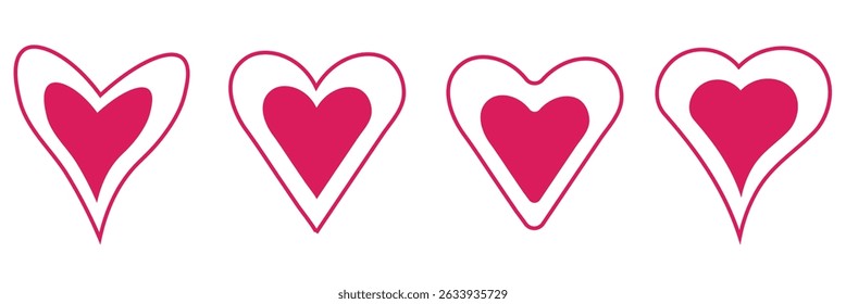 Set of doodle hand drawn red heart, love symbol collection. Doodle red hearts set. Red heart symbol for Valentines Day. Doodle hearts sketch set.