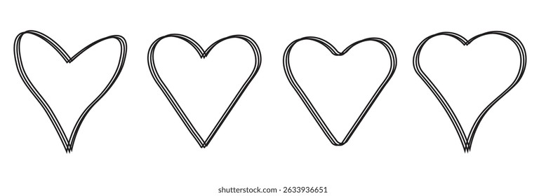 Set of doodle hand drawn red heart, love symbol collection. Doodle Heart Icon. Valentine's Day hearts. Vector illustration. 