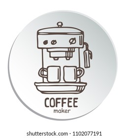 Set of doodle hand drawn sketches isolated on white background. Coffee machines and espresso machines. Design elements for cafe menu, fliers and chalkboards.