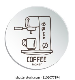 Set of doodle hand drawn sketches isolated on white background. Coffee machines and espresso machines. Design elements for cafe menu, fliers and chalkboards.
