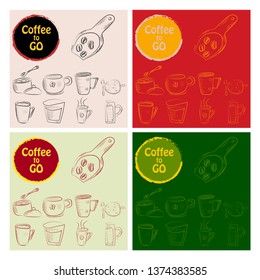 Set of doodle hand drawn sketches isolated on chalkboard background. Design elements for cafe menu or coffee shop.