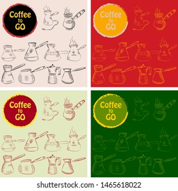 Set of doodle hand drawn sketches isolated on chalkboard background. Design elements for cafe menu or coffee shop.