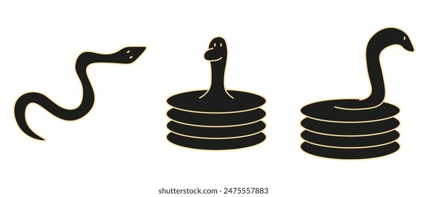 Set Doodle Hand Drawn Snake isolated transparent background. 2025 Chinese new year Zodiac symbol collection. Editable stroke. Vector for holiday postcard, banner, poster design. EPS 10
