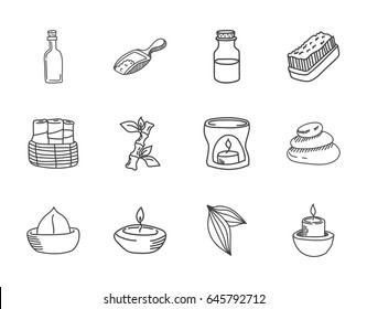 Set of doodle hand drawn spa and wellness icons.