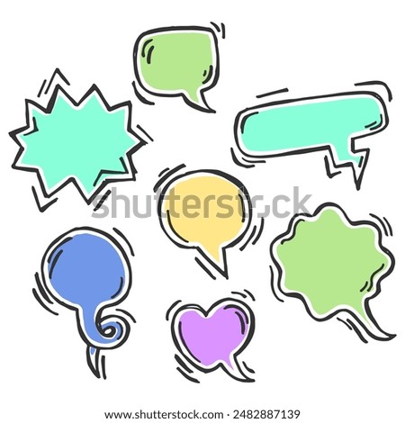 Set Doodle Hand Drawn Speech Bubble Vector Element Collection.