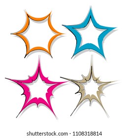 Set of doodle hand drawn star burst icon,symbol,sticker,label,banner.isolated on white background
