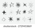 Set of doodle hand drawn of Stars or sparkle. Pencil sketch style. Vector illustration.