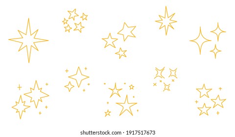 Set of doodle hand drawn stars. Vector line icon set with simple stars.