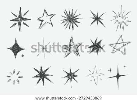 Set of doodle hand drawn of Stars or sparkle. Pencil sketch style. Vector illustration.