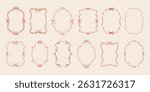 Set of doodle hand drawn trendy coquette frames with bows, ribbons. Minimalist vintage whimsical borders. Modern vector design template for wedding invitation, birthday card, print, holiday poster. 