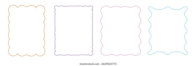 Set of doodle hand drawn trendy frames with wavy lines. Zigzag line art. Modern whimsical borders for wedding invitations, lunch menus. Vector illustration.	
