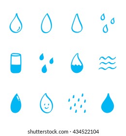 Set of doodle, hand drawn water icons set, collection isolated on white background.
