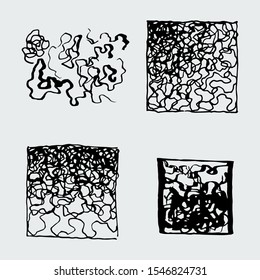 Set of doodle hand-drawn abstract backgrounds. Vector illustration. Ink sketch textures, rough hatching drawing images