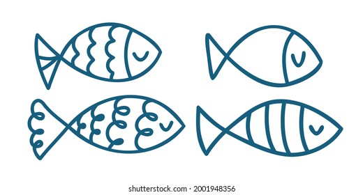 peces dibujados a mano con doodle. ilustración vectorial aislada en fondo blanco