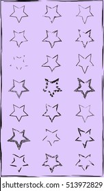 Set of doodle hand-drawn star garlands on chalkboard background. twenty-one stars