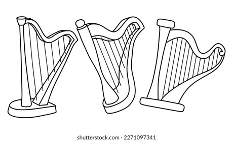 set of doodle harp.  Classical string musical instrument. 