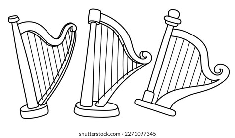 set of doodle harp.  Classical string musical instrument. 
