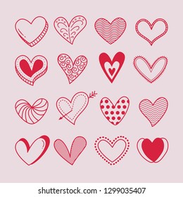 Set of doodle heart hand drawn