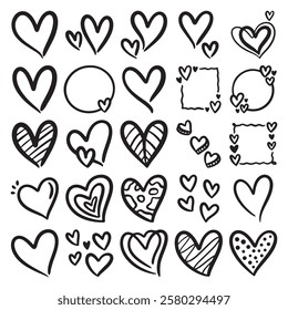 set of doodle heart hand drawn vector