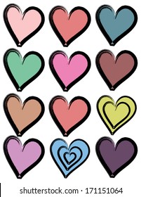 set of doodle heart icons