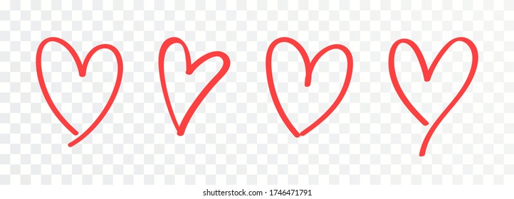 Conjunto de íconos del corazón del doodle. Corazones dibujados con un marcador. Icono de vector