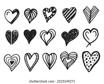 Set of doodle heart romantic in hand drawn style