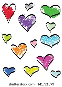 set of doodle hearts