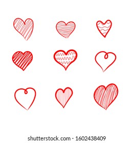 set of doodle hearts , hand drawn for Valentine/s day